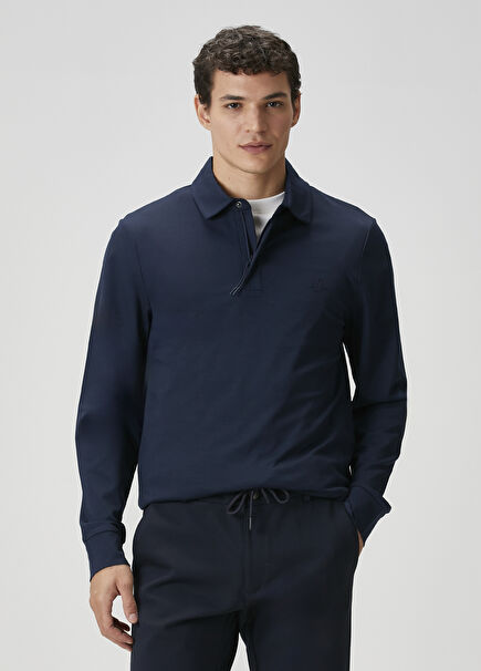 Dark Navy Blue Long Sleeve Polo T-Shirt