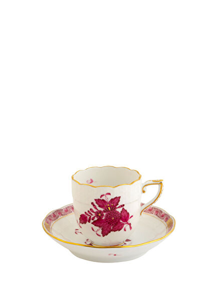 Apponyi Patterned Pink Porcelain Coffee Cup and Saucer