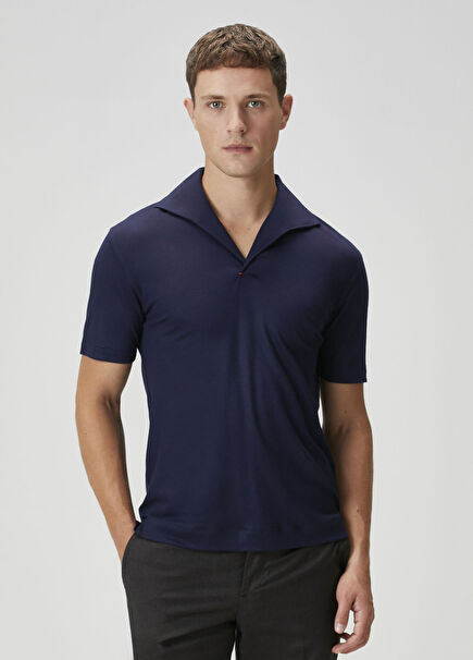 Lacivert Polo Yaka Yün T-shirt