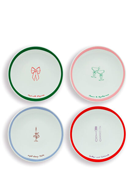 Very Demure Collection Porcelain 4-Piece Dessert Plate Set