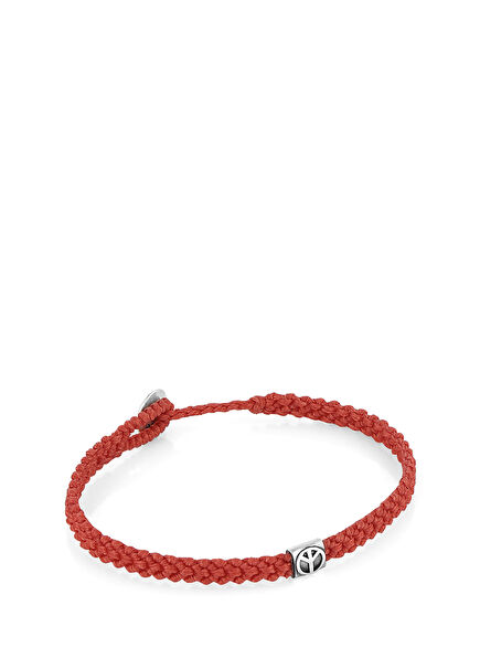 Peace Braided Wax Mens Silver Bracelet