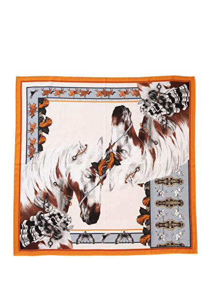 Free Spirit Wild Horses and Butterflies Cream Silk Twill Unisex Scarf 135 cm