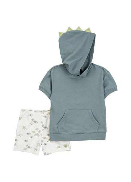 Kısa Kollu Kapüşonlu T-Shirt ve Şort Erkek Bebek 2'li Set