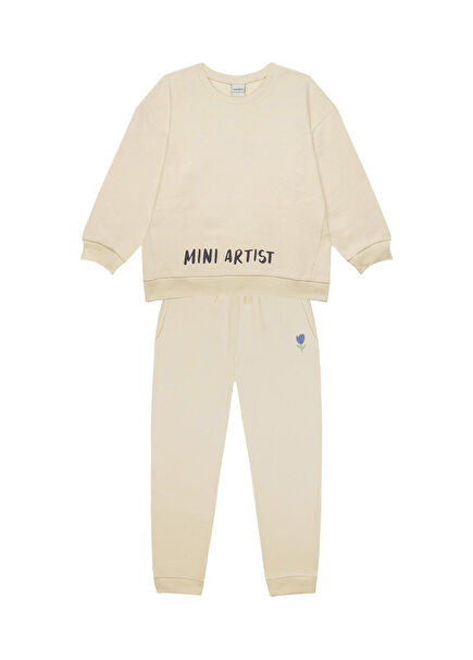 Mini Artist Krem Uzun Kollu Kız Çocuk Sweatshirt & Eşofman Takımı