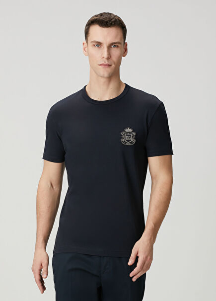 Navy Blue Logo Patched T-Shirt