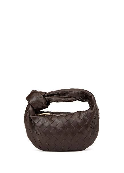 Mini Jodie Kahverengi Örgü Dokulu Kadın Deri Çanta