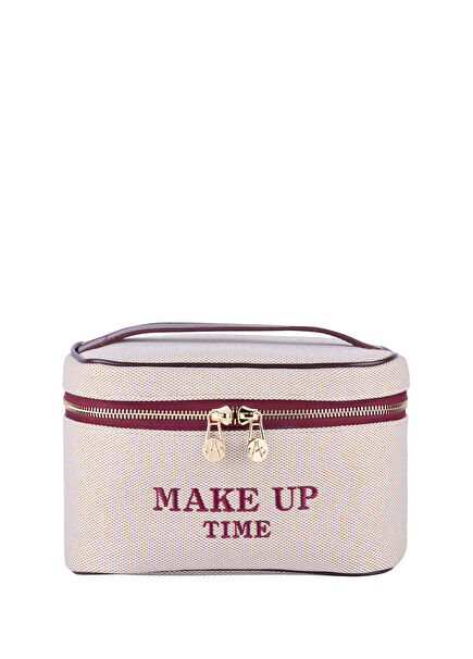 Bordo Bej Deri Garnili Kadın Kanvas Mini Çanta