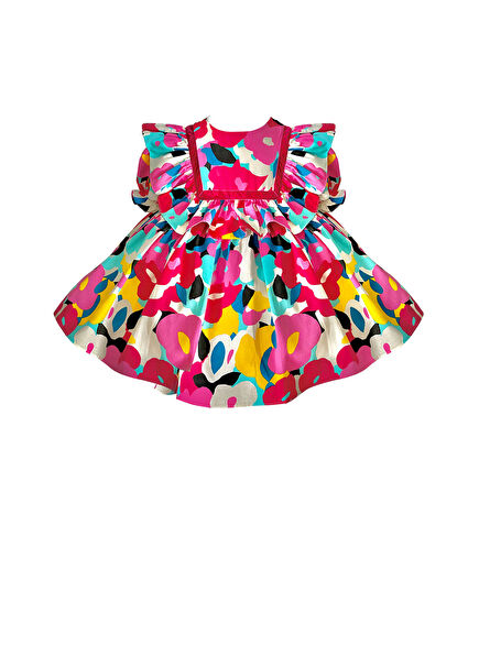 Floral Patterned Short Sleeve Girls' Dress