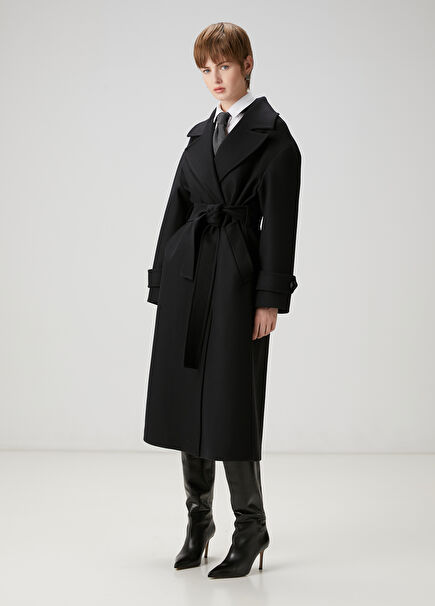 Black Double-Breasted Wool Coat