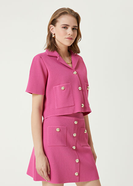 Fuchsia Crop Knit Jacket
