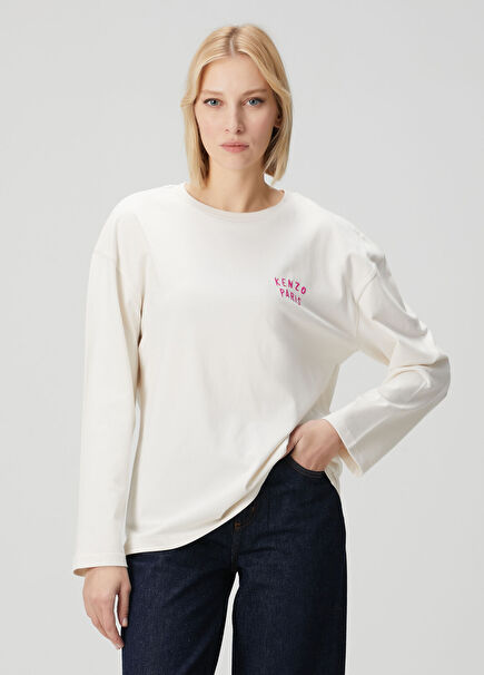 Boke Heart Ekru Uzun Kol T-shirt