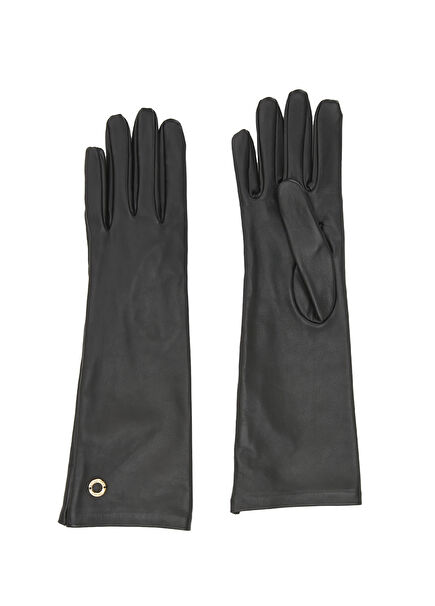 Siyah Kadın Deri Eldiven