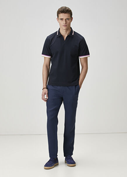 Navy Blue Linen Trousers