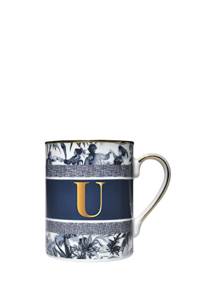 Alphabet Blue Porcelain U Letter Mug
