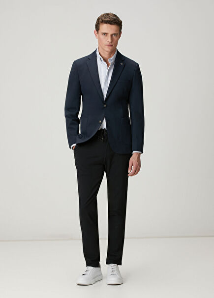 Siyah Beli Kordonlu Diyagonal Chino Pantolon