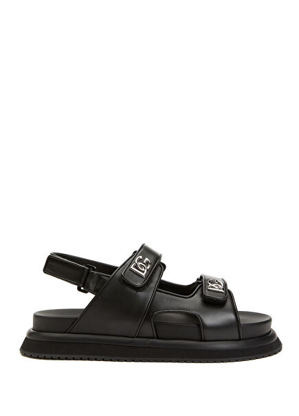 Black Logo Men's Leather Sandals