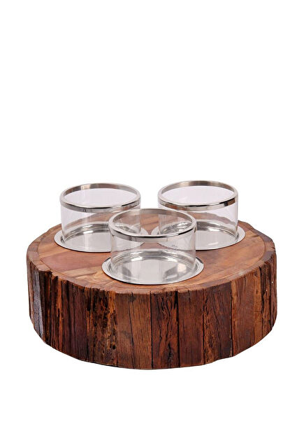 Ahşap Bazalı 3'lü Mumluk 14 cm