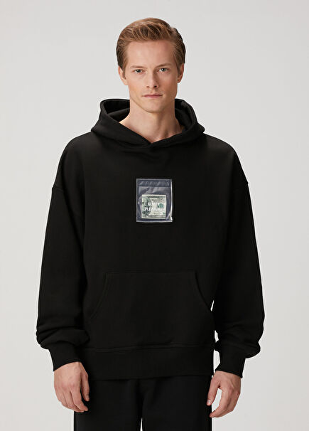 Siyah Kapüşonlu Sweatshirt