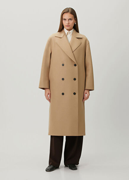 Camel Double-Breasted Wool Coat