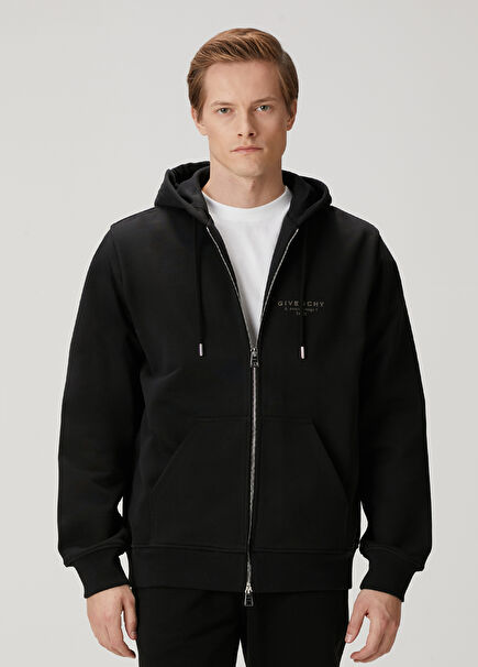 Regular Fit Siyah Kapüşonlu Sweatshirt