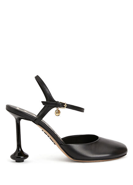 Toy Siyah Deri Topuklu Ayakkabı