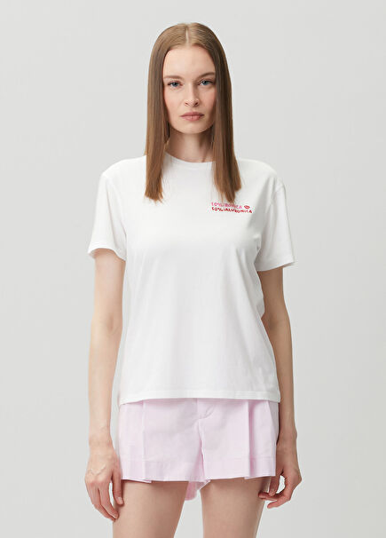 Emilie Beyaz Nakışlı T-shirt