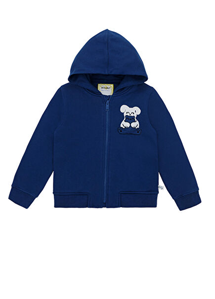 Lacivert Kapüşonlu Fermuarlı Ses Çıkaran Unisex Çocuk Sweatshirt 