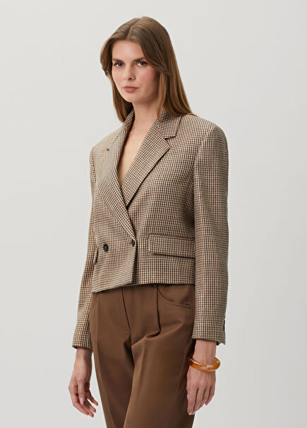 Dark Beige Patterned Wool Jacket