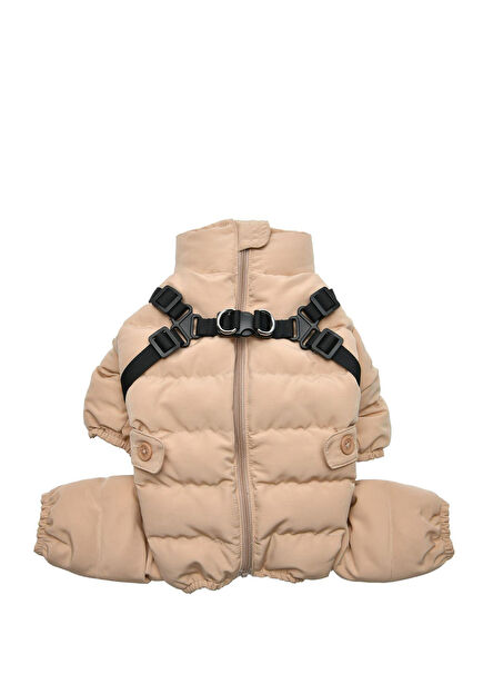 Ultra Light Soft Onesie Bej Tasmalı Köpek Tulumu