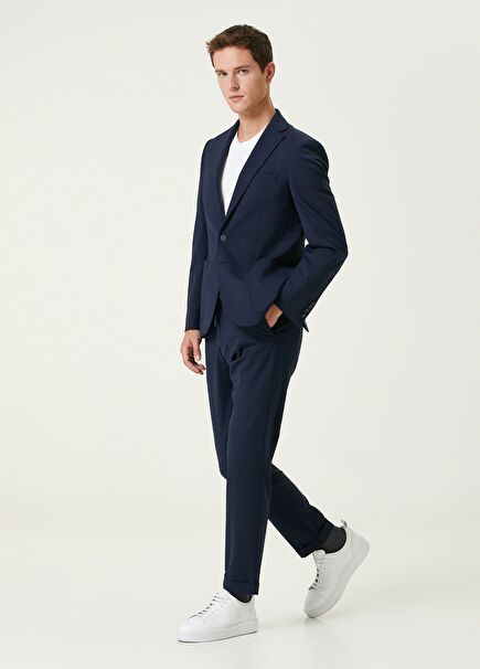 Slim Fit Koyu Lacivert Diyagonal Doku Takım Elbise