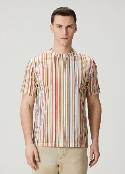 Çok Renkli Çizgi Desenli T-shirt