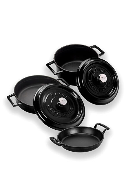 Trendy Series Black Cast Iron 6 Piece Cookware and Pan Set