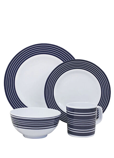 Pinstripe 16 Parça 4 Kişilik Melamin Tabak Seti