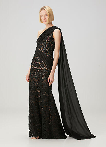 Eamon Black Sequined Maxi Evening Dress