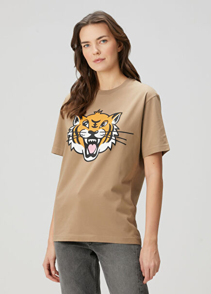 Happy Tiger Kahverengi Baskılı T-shirt