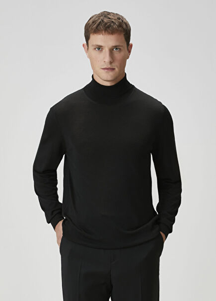 Siyah Balıkçı Yaka Yün Kazak