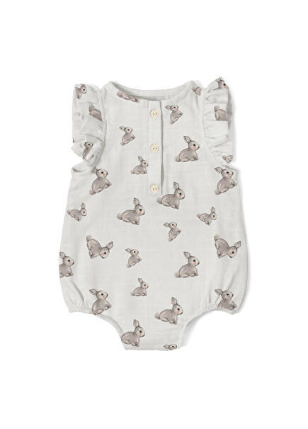 Iconique Lapin Müslin Kız Bebek Fırfırlı Kolsuz Tulum
