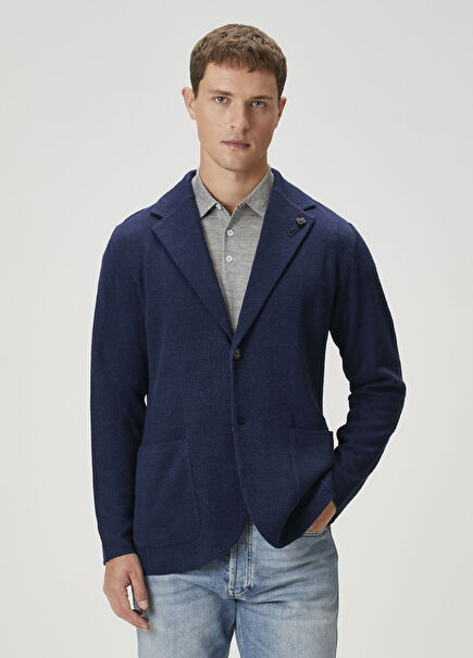 Lacivert Keten Triko Ceket