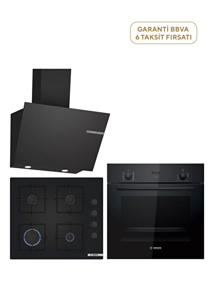 HBF512BB1T Fırın +  POP6C6P30O Ocak + DWK66PJ60T Davlumbaz Siyah Ankastre Set