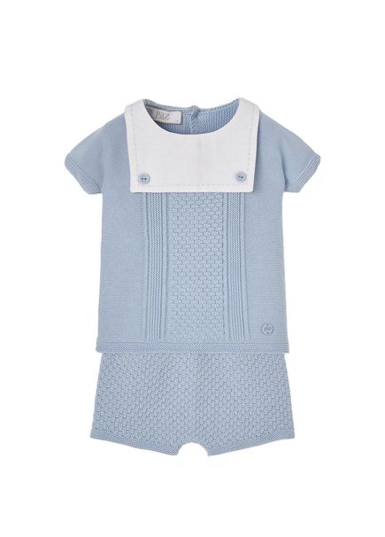 Blue Cotton Short Sleeve Blouse and Shorts Baby Boy Set of 2