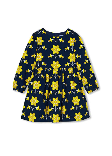 Renkli Motifli Kadife Kız Çocuk Elbise