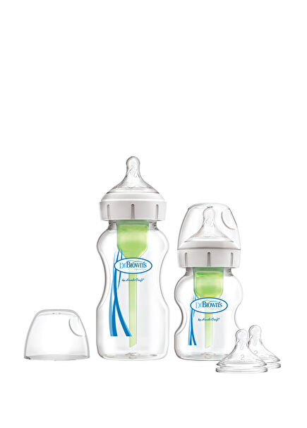 Wide Mouth Glass Baby Bottle and Level 2 Nipple Set