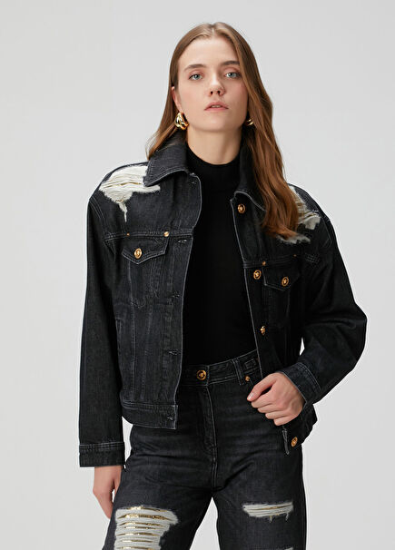 Siyah Trucker Denim Ceket