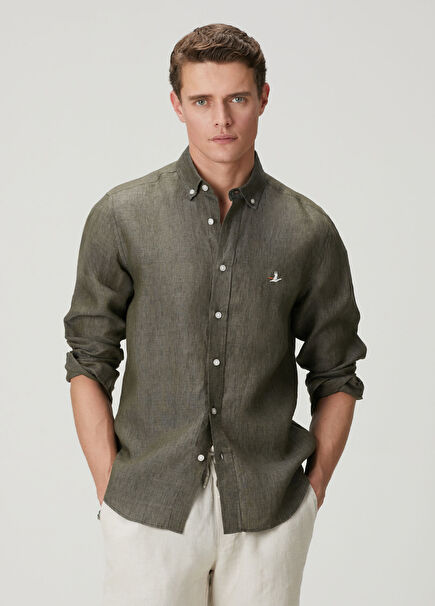 Comfort Fit Khaki Linen Shirt