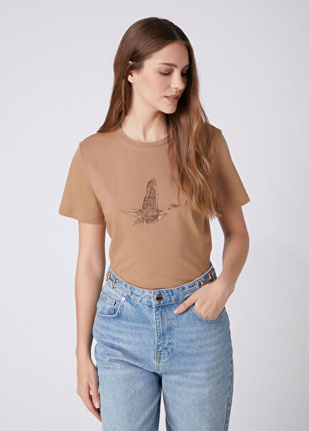 Camel Gofre Hotfix Logolu Sweatshirt