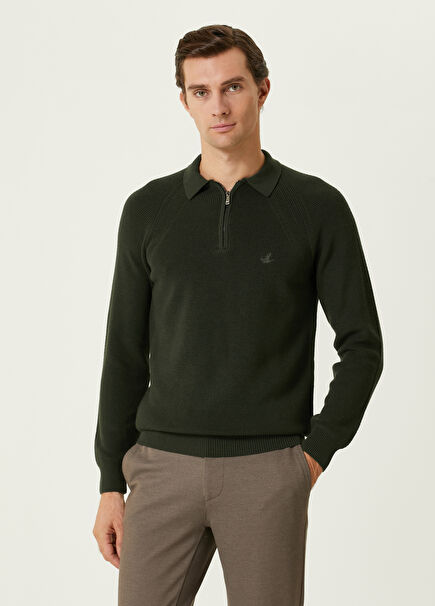 Khaki Wool Polo Sweater