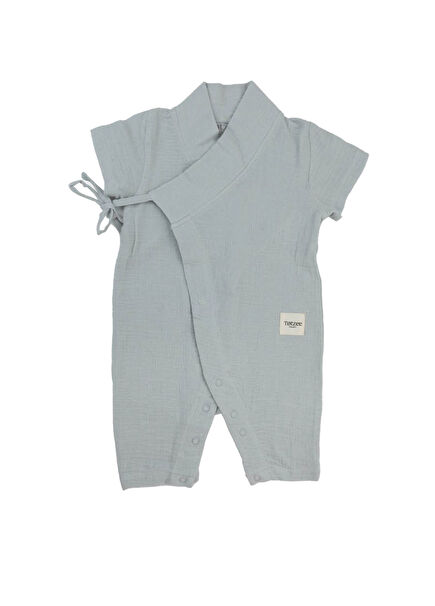 Gri Müslin Uzun Unisex Bebek Kimono Tulum