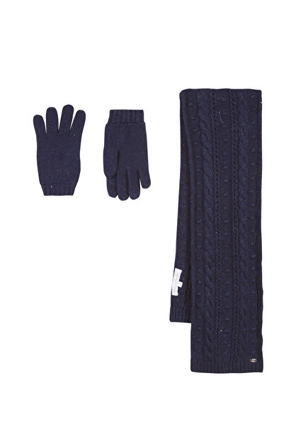 Marine Braided Motif Scarf and Gloves Girls Set of 2