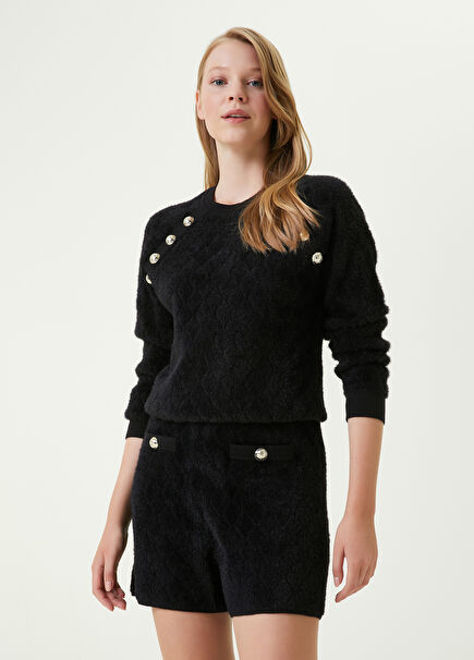 Black Crew Neck Quilted Sweater