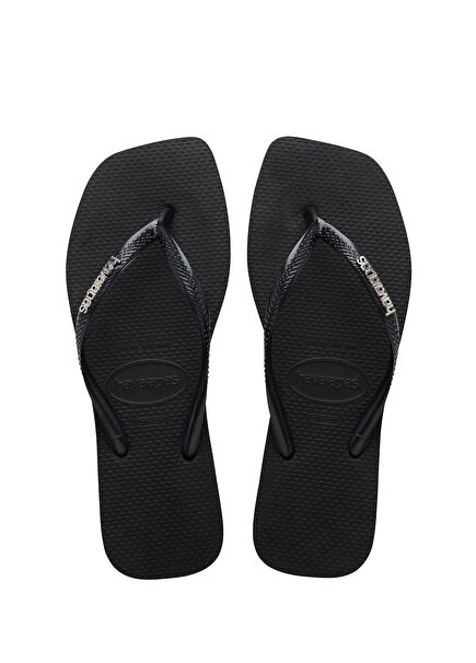 Square Logo Metallic Black Women's Beach Slippers
